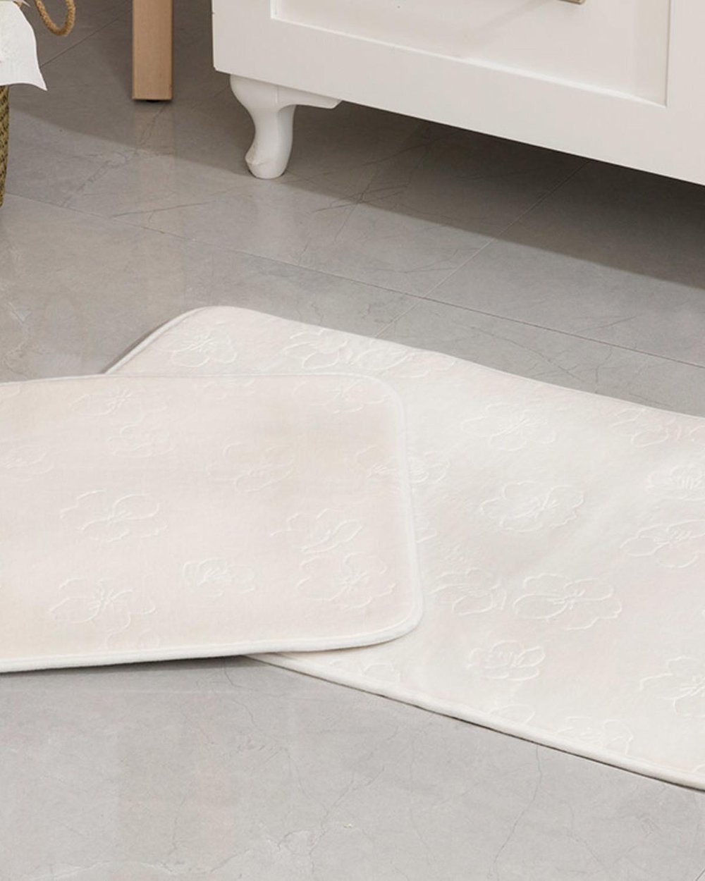 Floral Комплект Постелки За Баня Нехлъзгащ се гръб Топъл печат 50x80 - 45x50 см Екрю