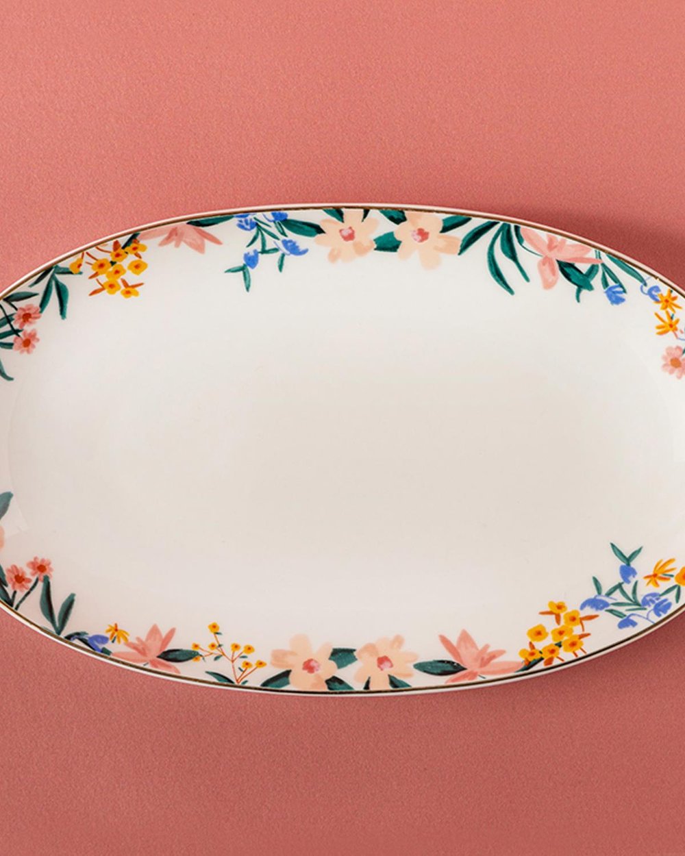 Flower Spree Продълговата Чиния Порцелан, Бяло, 25 Cm