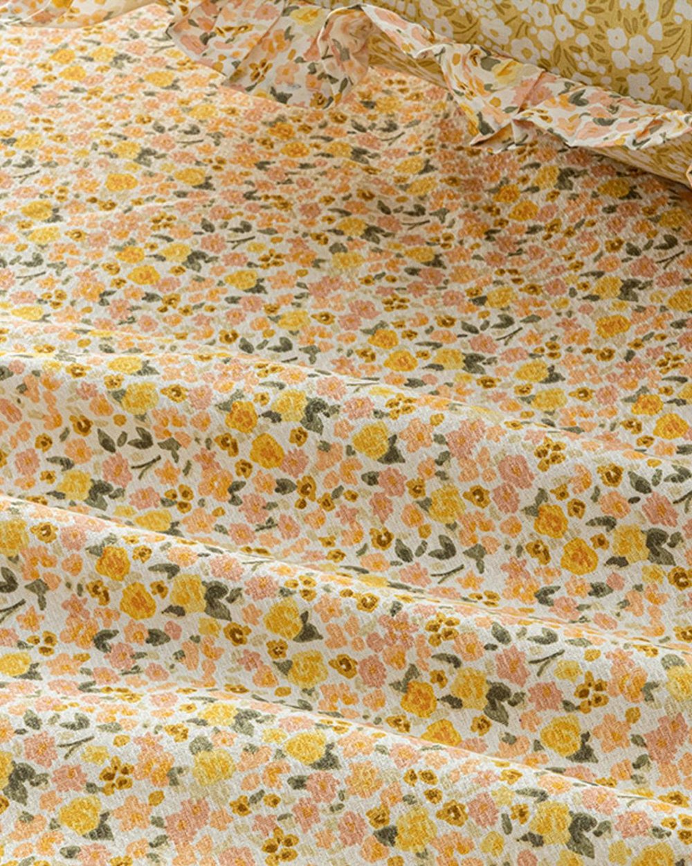 Floweret Покривка Двоен Размер, Отпечатан, Жълто, 200 X 220 Cm