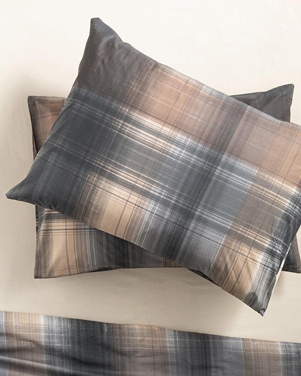 Flowing Plaid Кълъфка За Възглавни 2Бр., Памучен, Антрацит - Бежов, 50 X 70 Cm