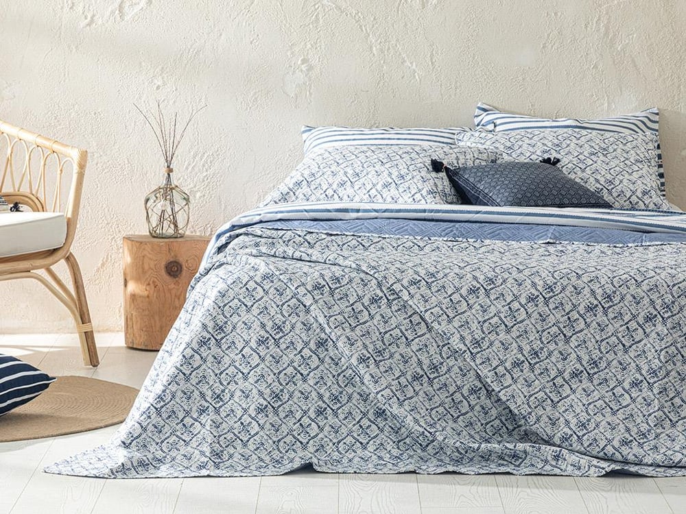 Gem Roses Покривка За Легло Комплект King Size, Многофункционално, Индиго, 240 X 220 Cm
