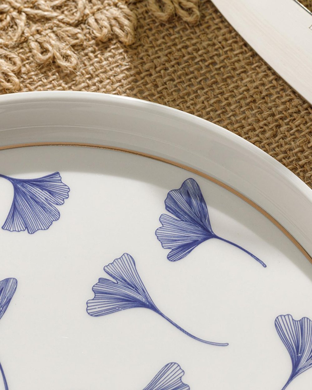Gingko Biloba New Bone Dessert Plate 17 cm NavyBlue-White