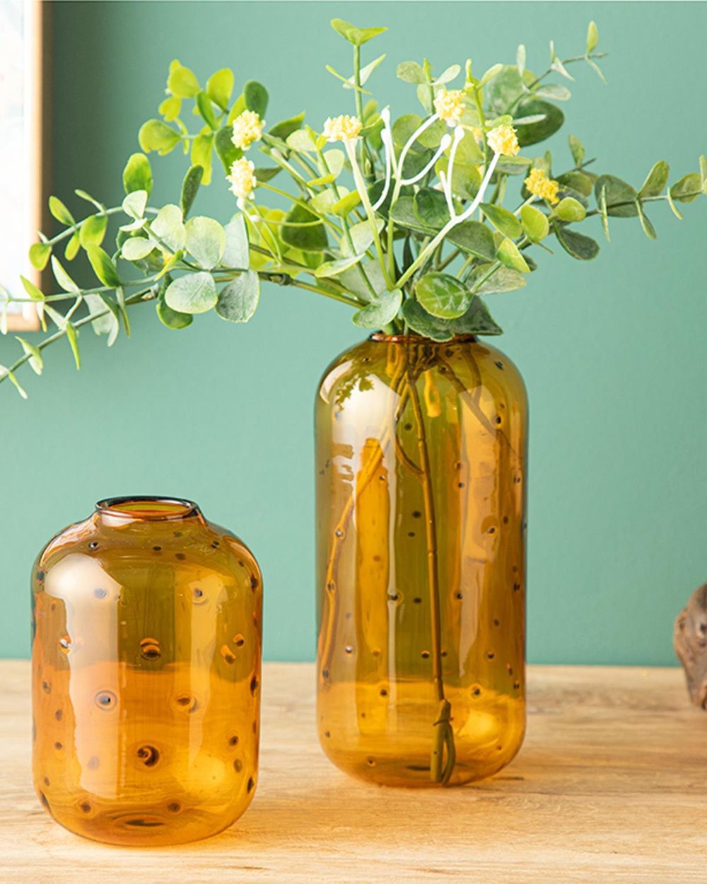 Glam Dots Borosilicate Glass Vase 7x15 cm Amber