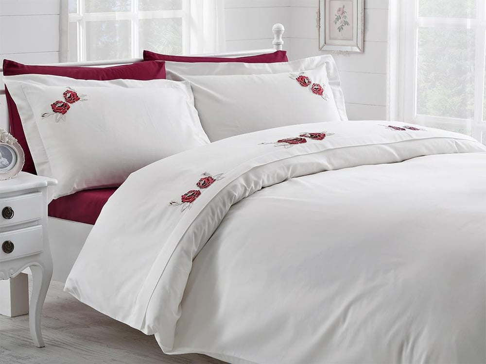 Glam Rose СПАЛНО БЕЛЬО КОМПЛЕ Двоен Бродиран памучен сатен 200x220 cm Claret Red