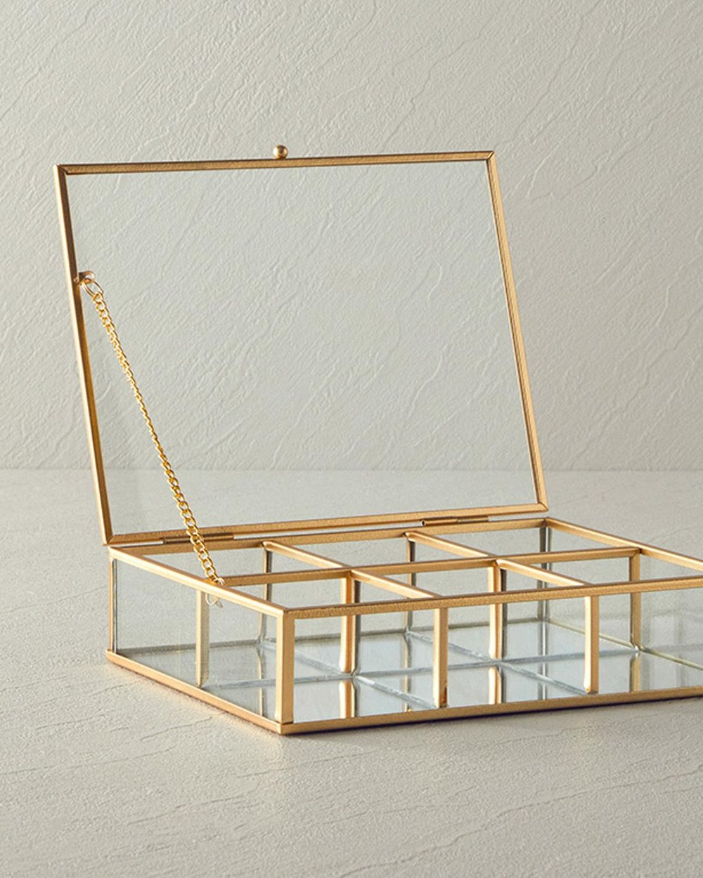 Glossy Кутия За Бижута С отделения Стъкло 20x15,5x5 см Златен