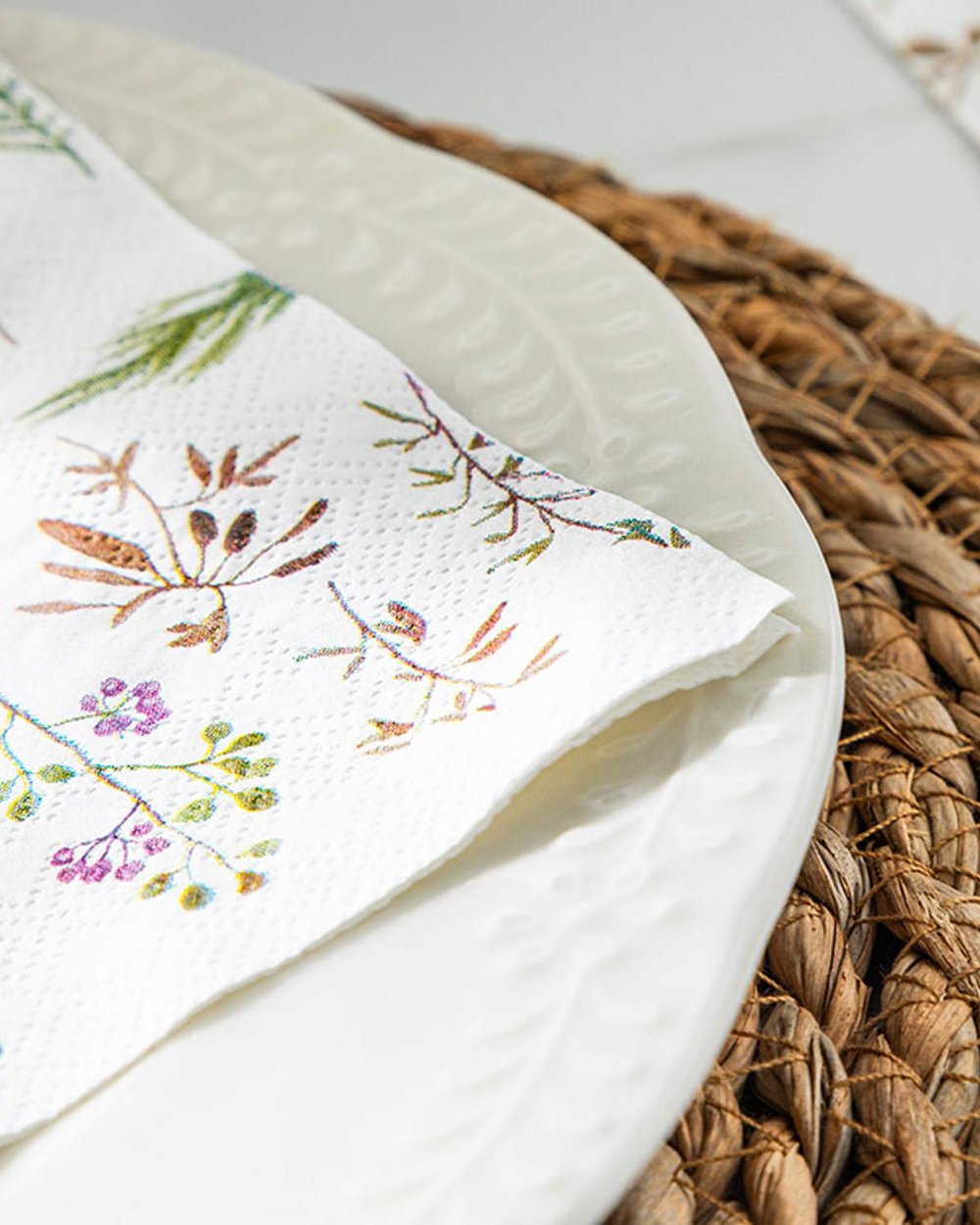 Herbs Cocktail Paper 20 pcs Tissue Napkin 33x33 cm White