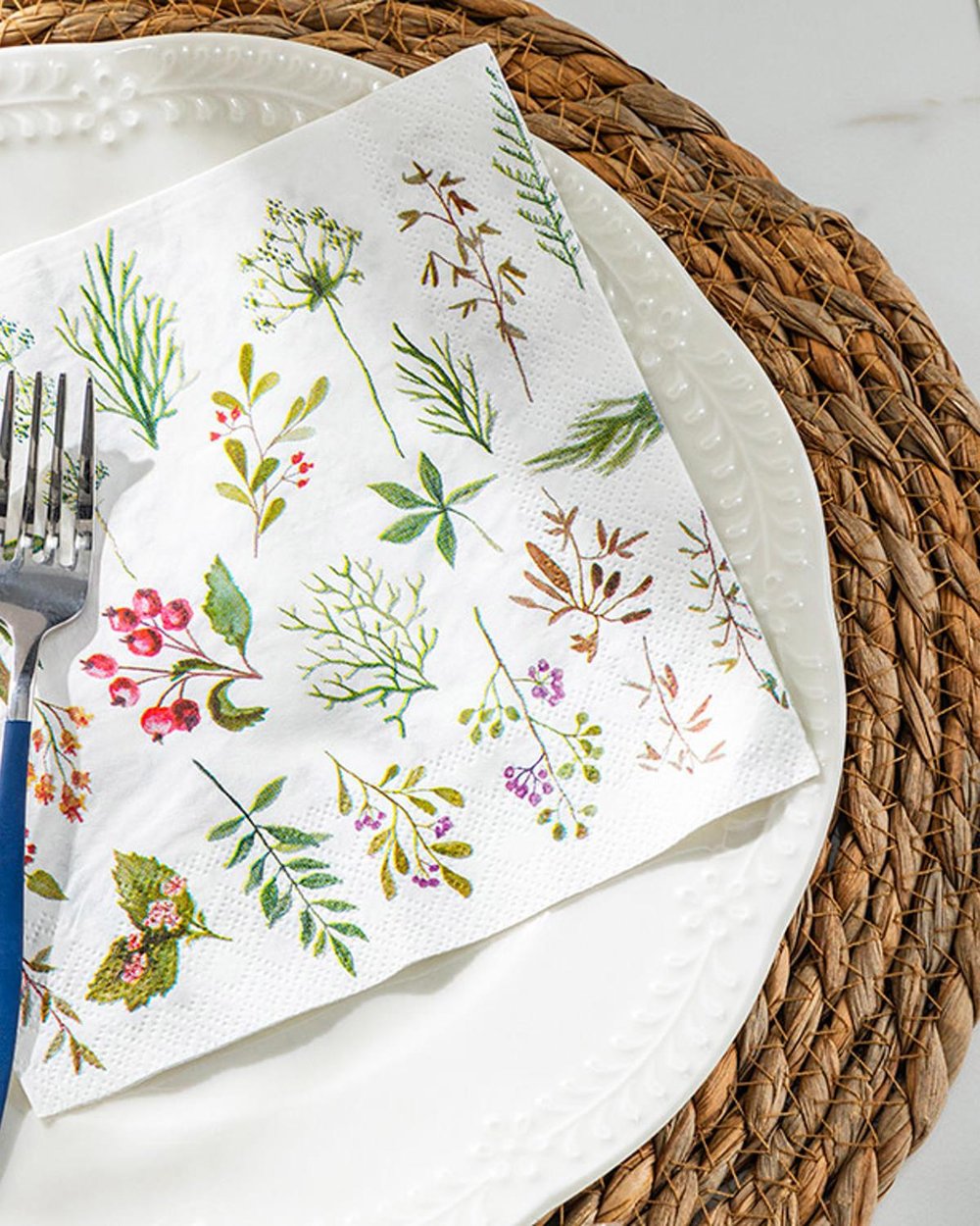 Herbs Cocktail Paper 20 pcs Tissue Napkin 33x33 cm White