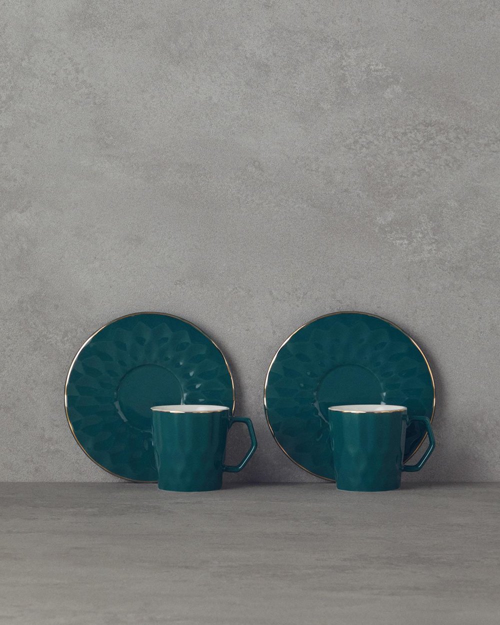 New Bone China 4 Parça 2 Kişilik Coffee Cup Set 80 ml Koyu Yeşil