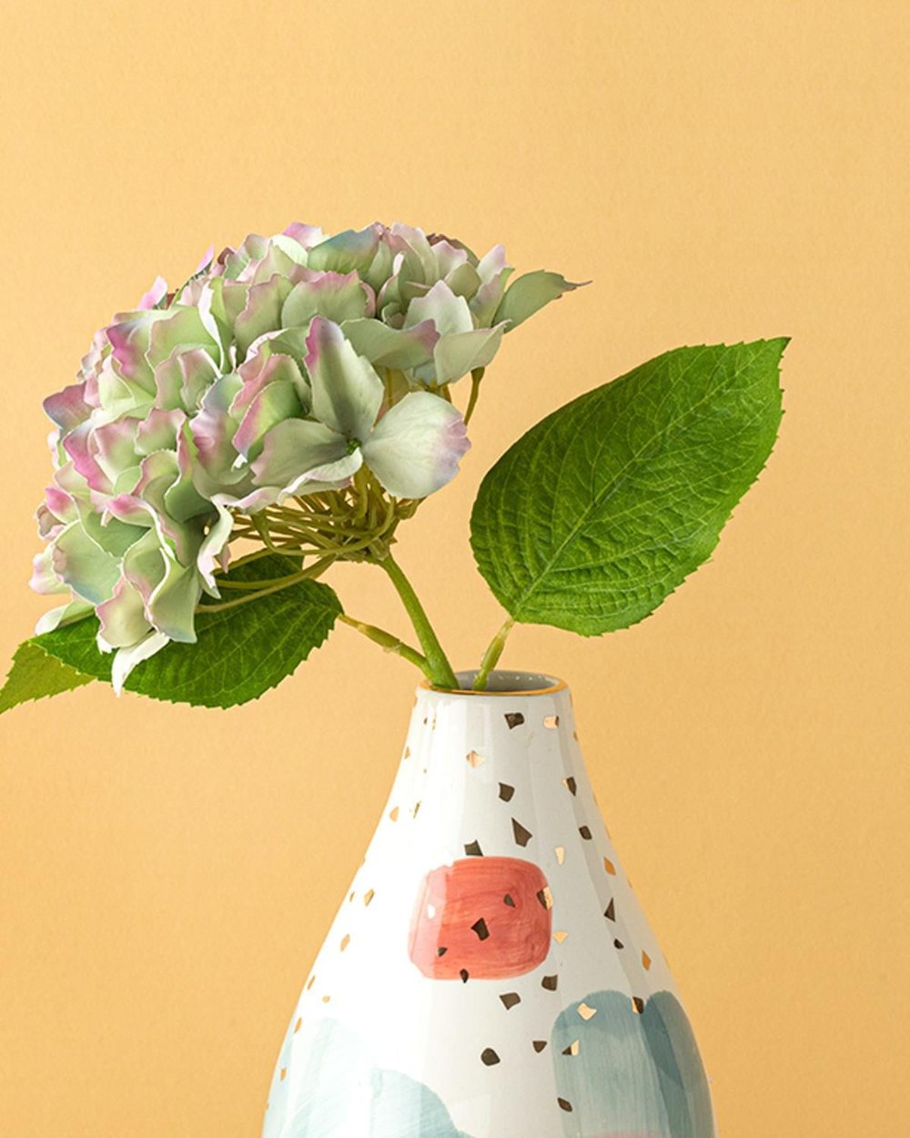 Hortensia Една Клонка Изкуствено Цвете Зелено, 35 Cm