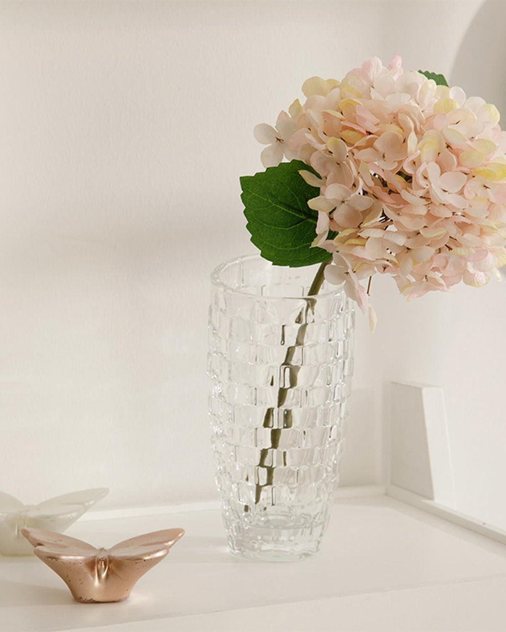 Hydrangea Изкуствено Цвете Един Стрък Плат 33 см Светлорозов
