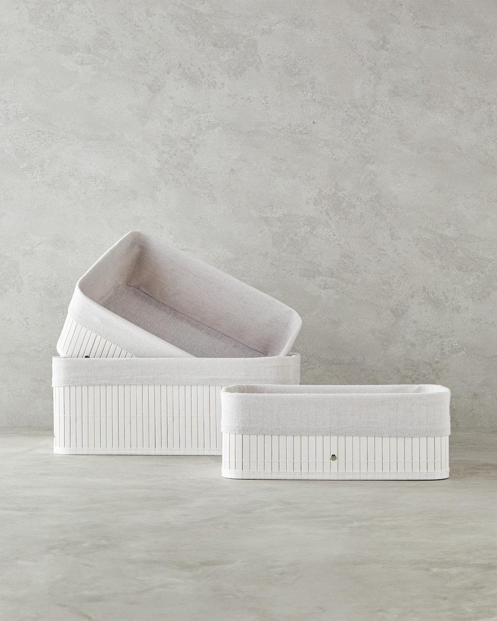 Lacy Bamboo Basket 40x30x16 cm White