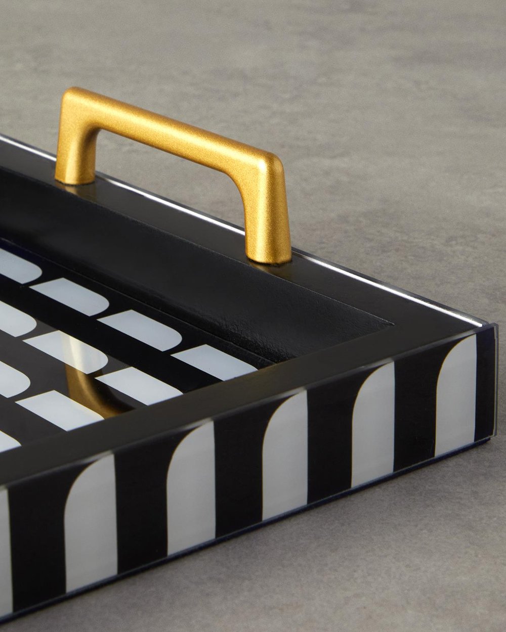 Lena Glass Decorative Tray 40x25x6,5 cm Black - White