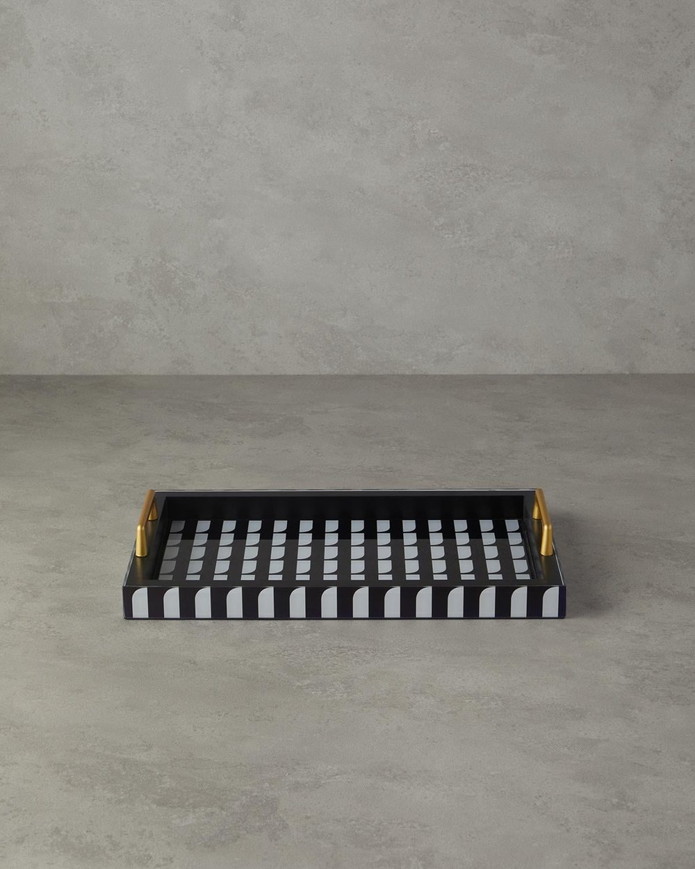 Lena Glass Decorative Tray 40x25x6,5 cm Black - White