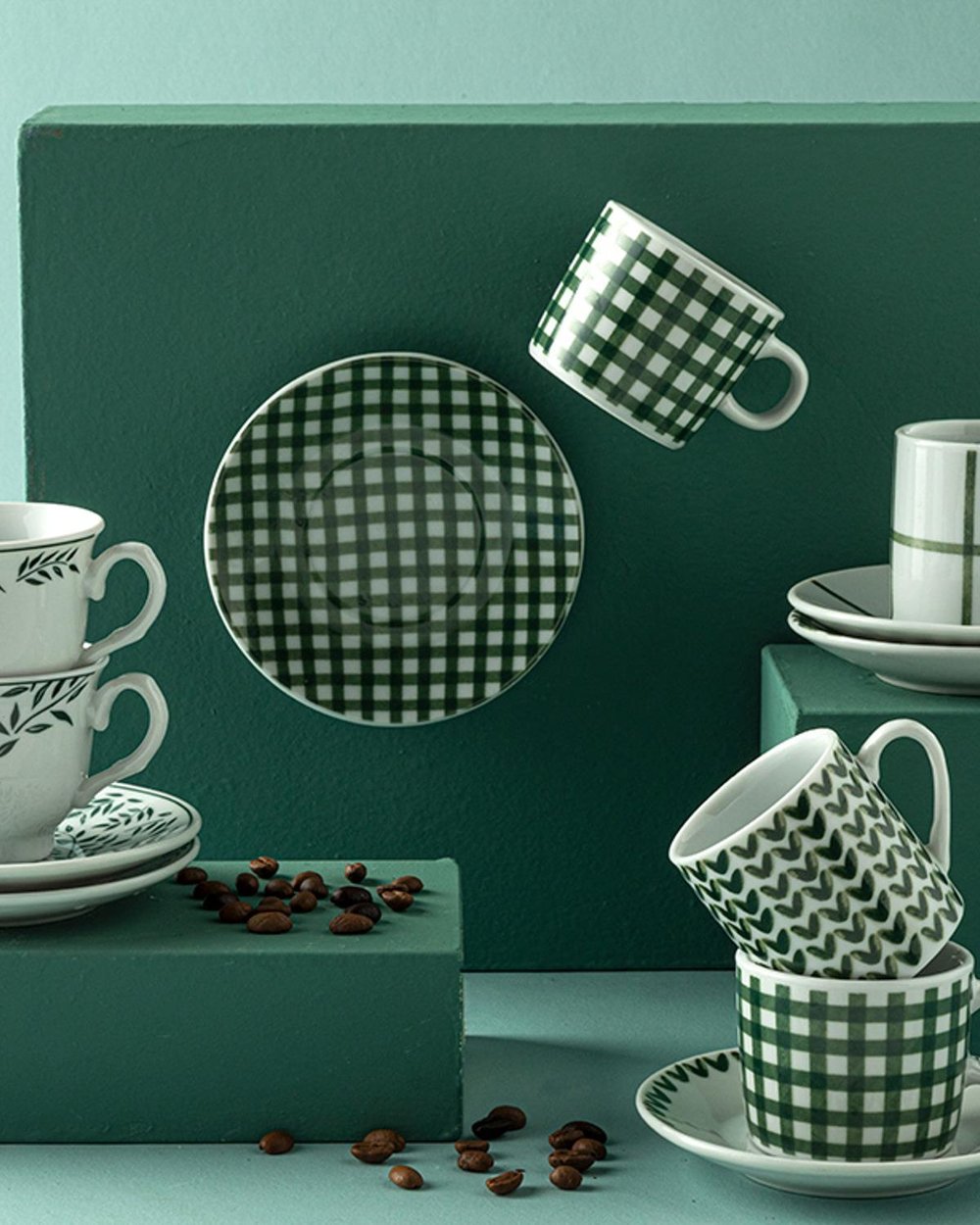Leno Porcelain 4 Parça 2 Kişilik Coffee Cup Set 80 ml Green