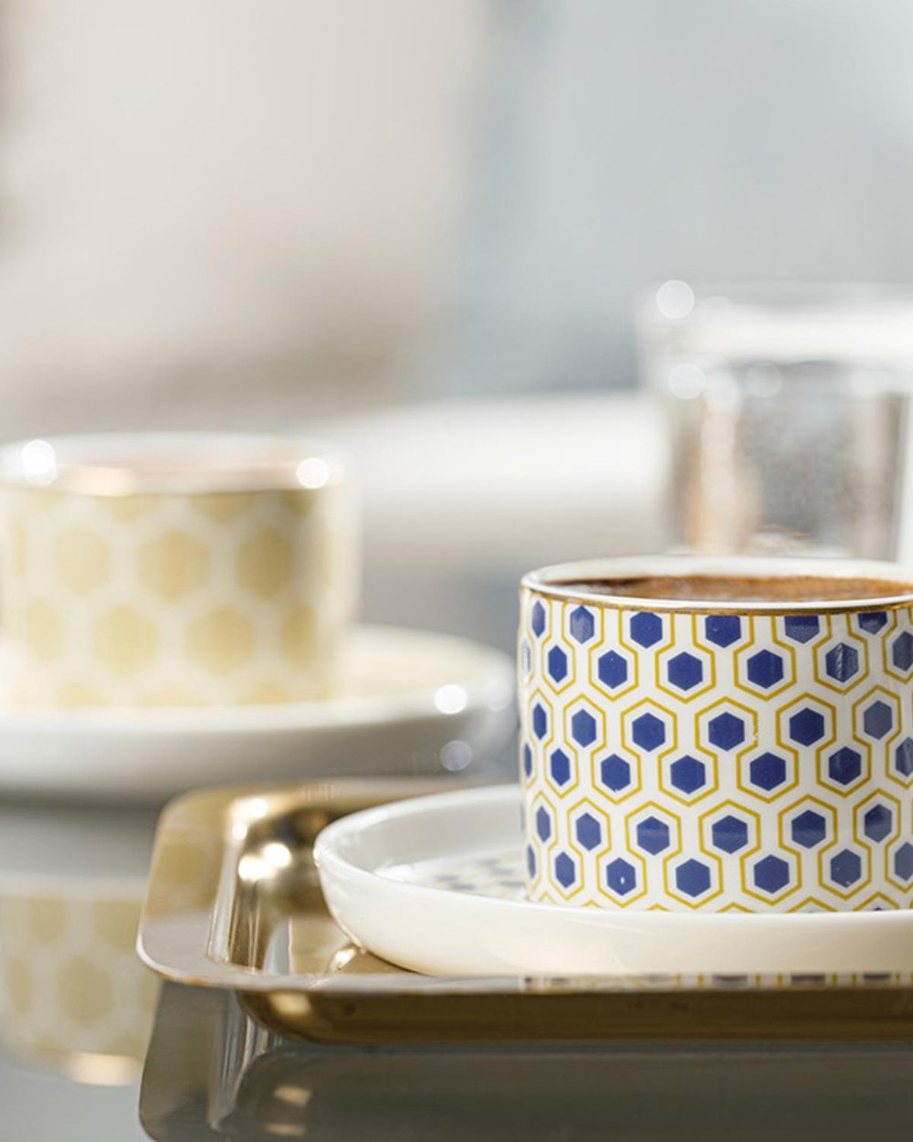 locus comb New Bone 4 Parça 2 Kişilik Coffee Cup Set 80 ml Yellow-Blue