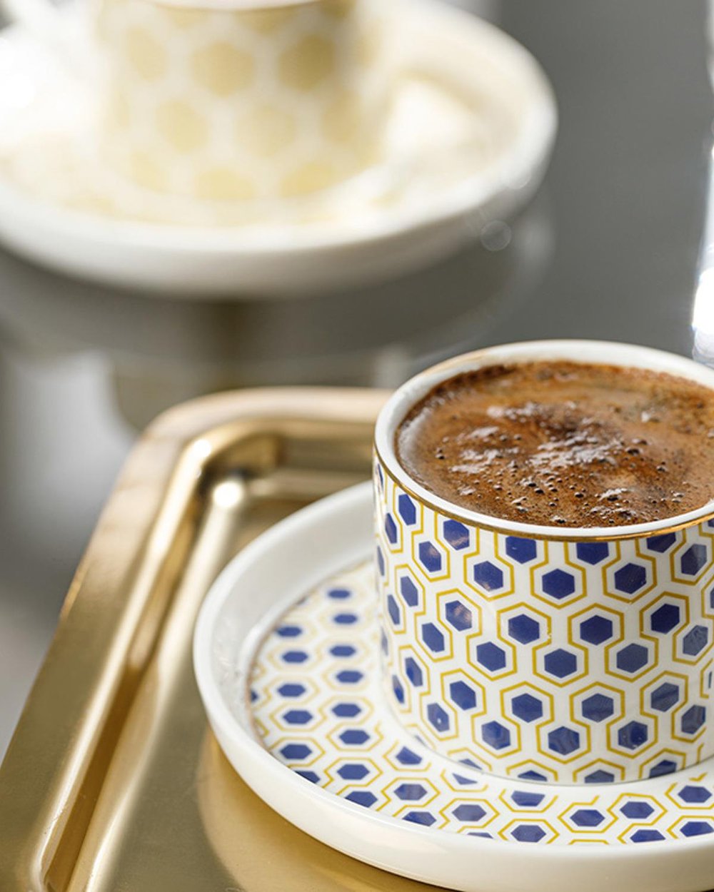 locus comb New Bone 4 Parça 2 Kişilik Coffee Cup Set 80 ml Yellow-Blue