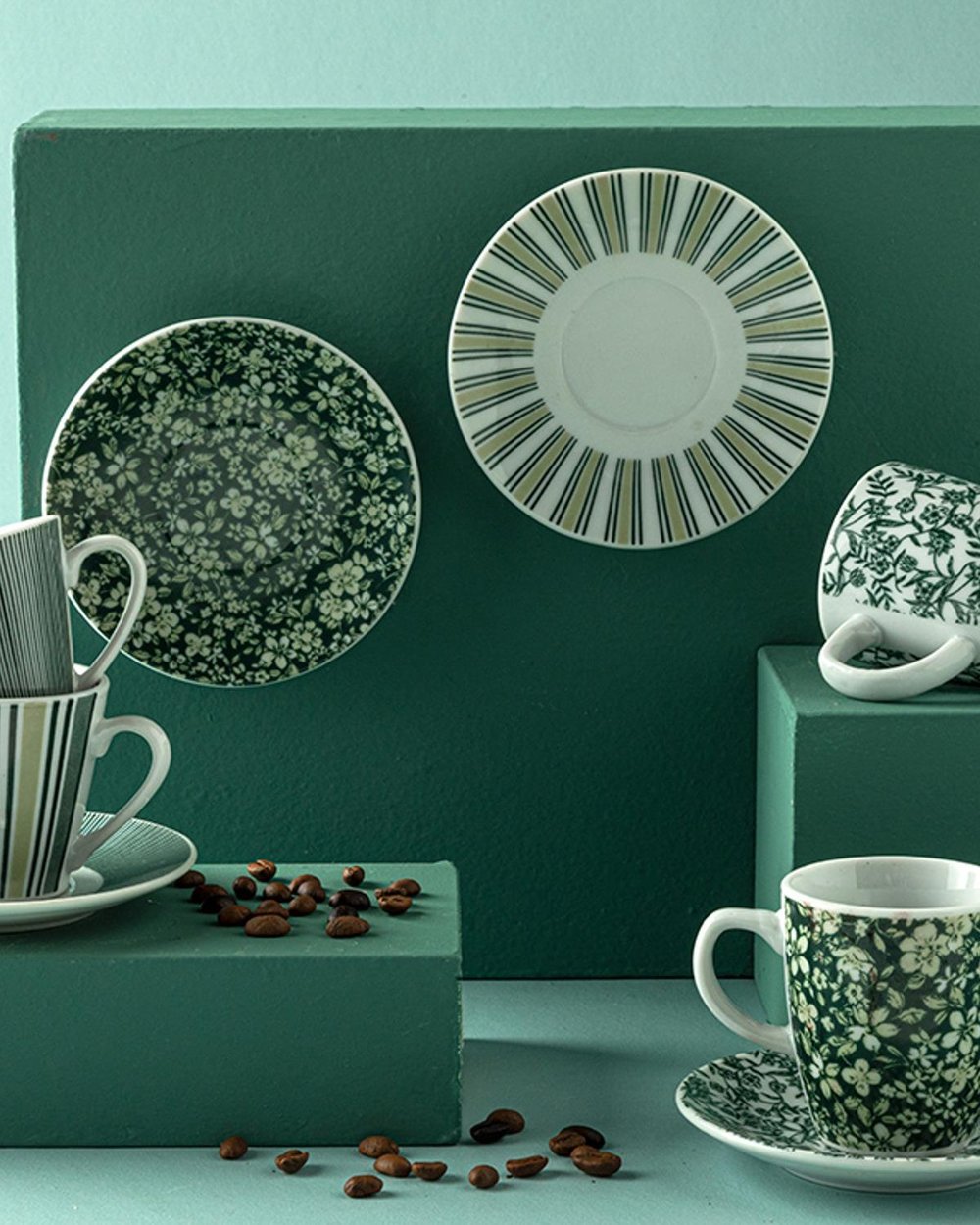 Maia Porcelain 4 Parça 2 Kişilik Coffee Cup Set 100 ml Koyu Yeşil