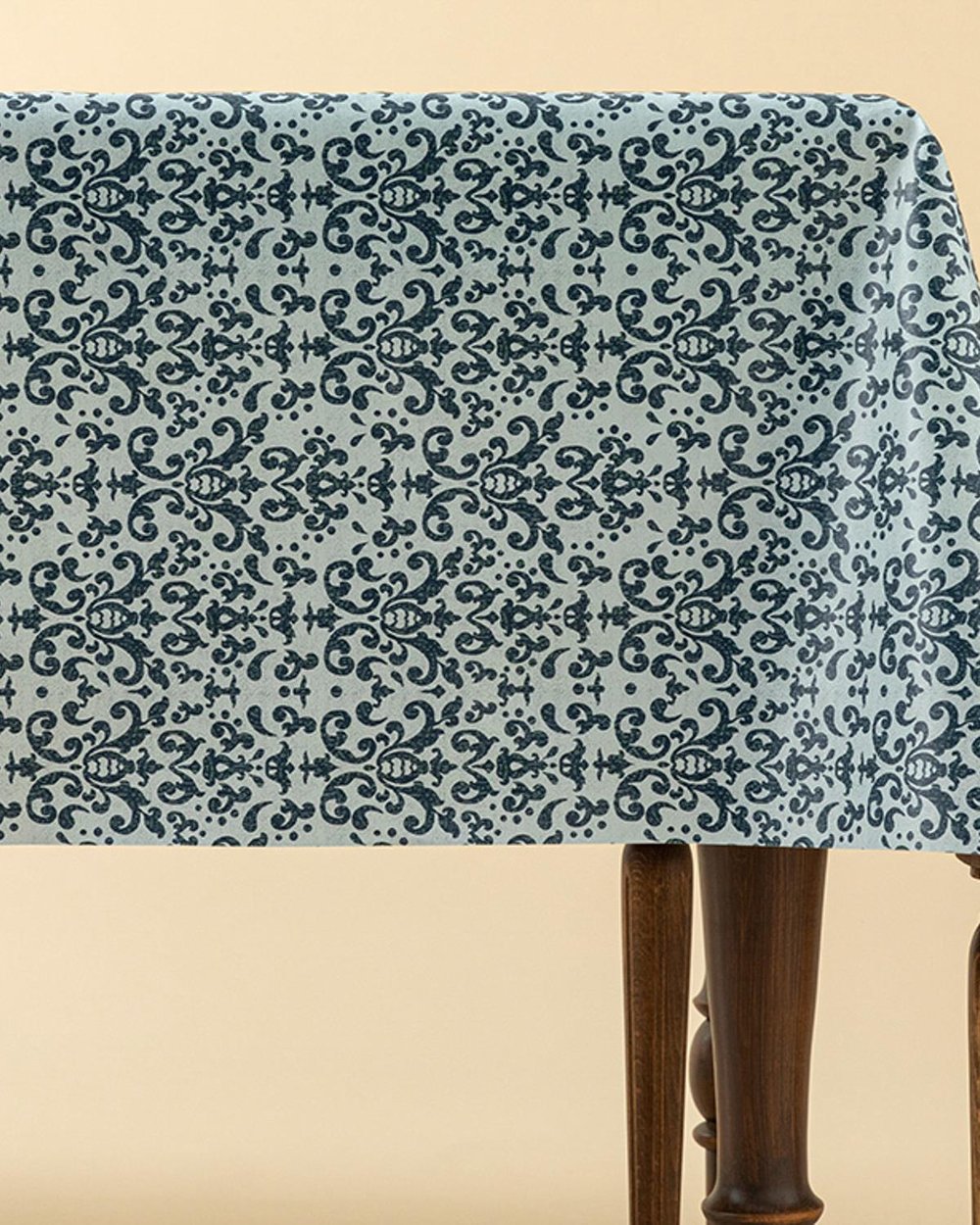 Majestic Damask PVC Table Cloth 140x140 cm Dark Blue