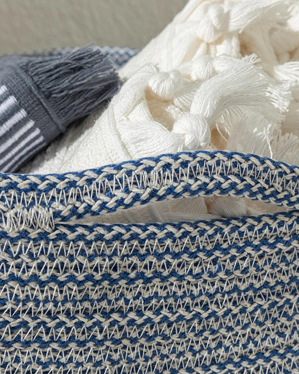 Marina Knitting Basket 30x15 cm Blue - White