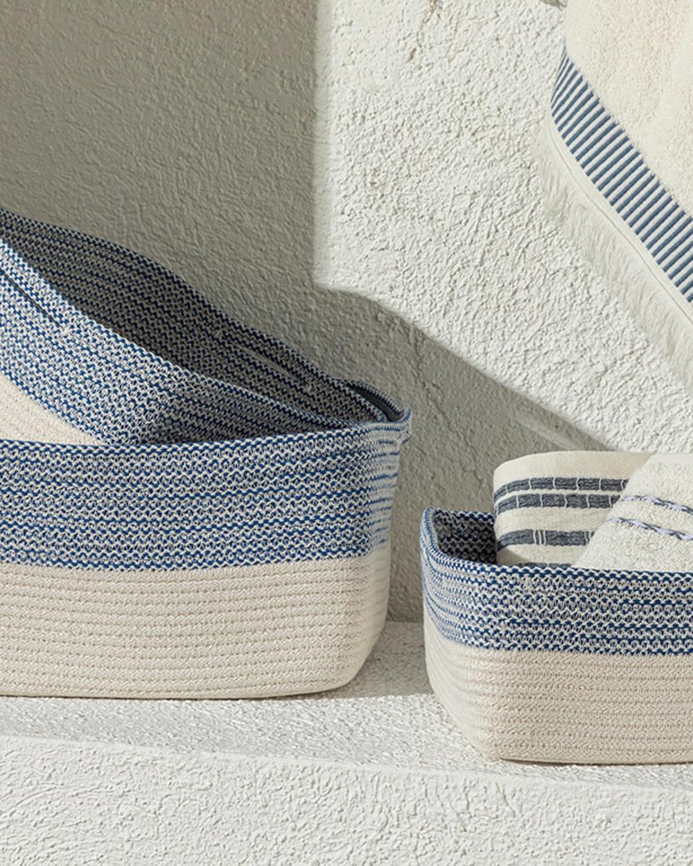 Marina Knitting Basket 30x15 cm Blue - White