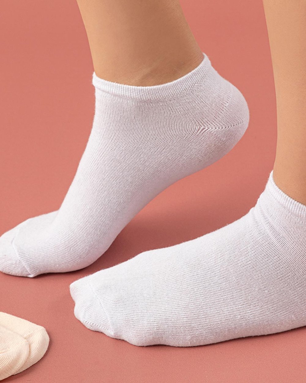 Melissa Cotton 2 set - Women Ankle Socks 36-40 Light Tan-White
