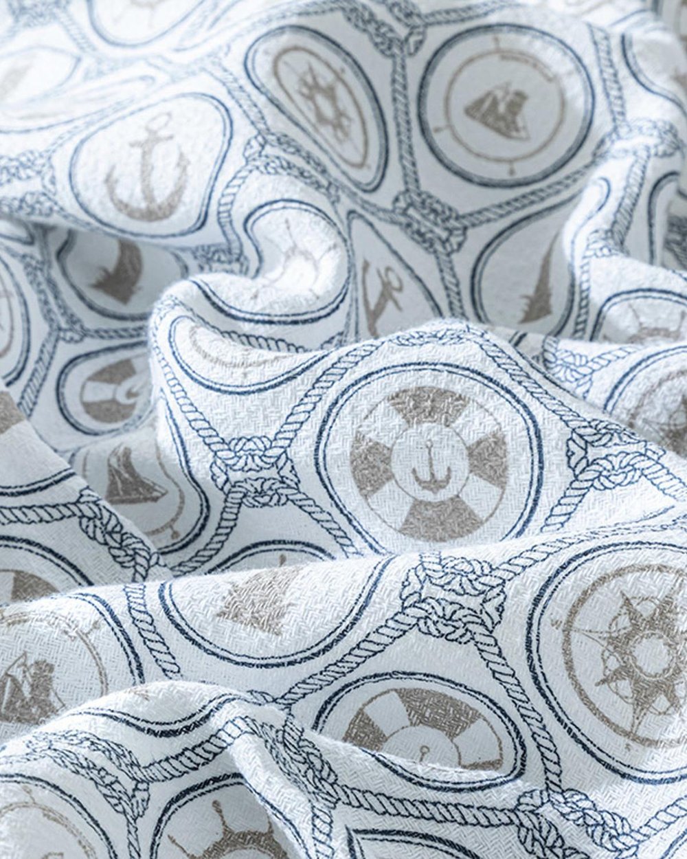 Nautical Printed Double Person Summer Blanket Set 200x220 cm Dark Blue