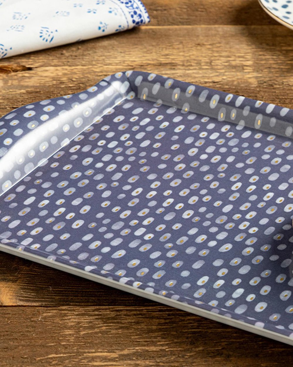 Navy Dots Melamine Tray 39x24 cm Dark Blue