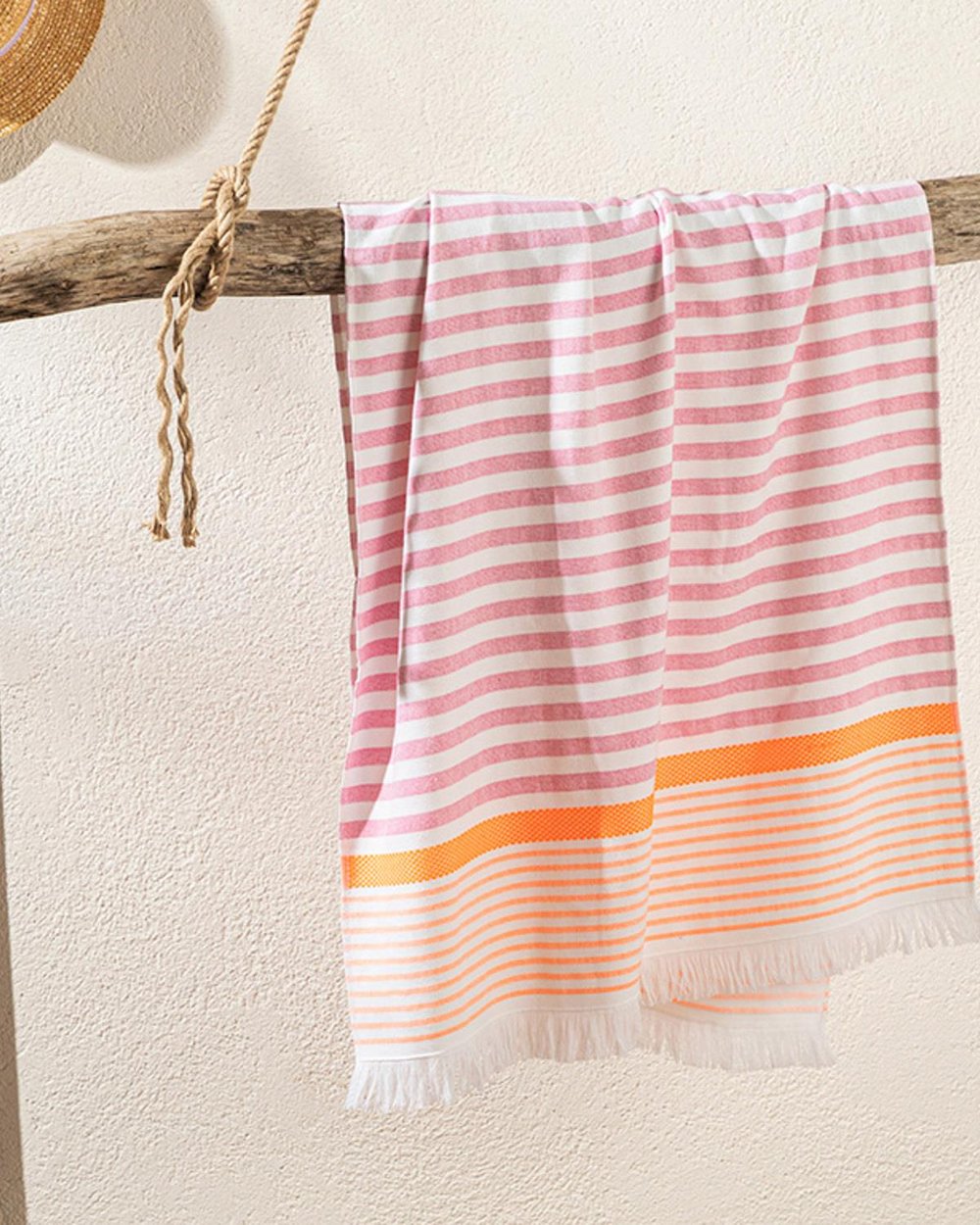 Neon Stripe Кърпа За Плаж на райе 70x150 см Розов - Оранжев