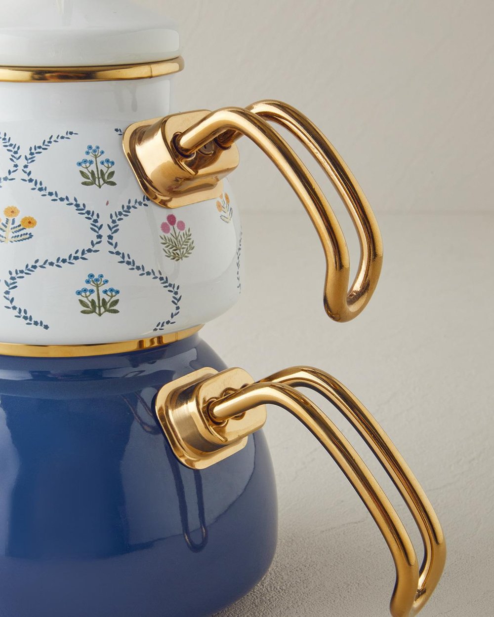 Ornate Retro Чайник Мини Емайлиран 0,50 л + 1,1 л Син