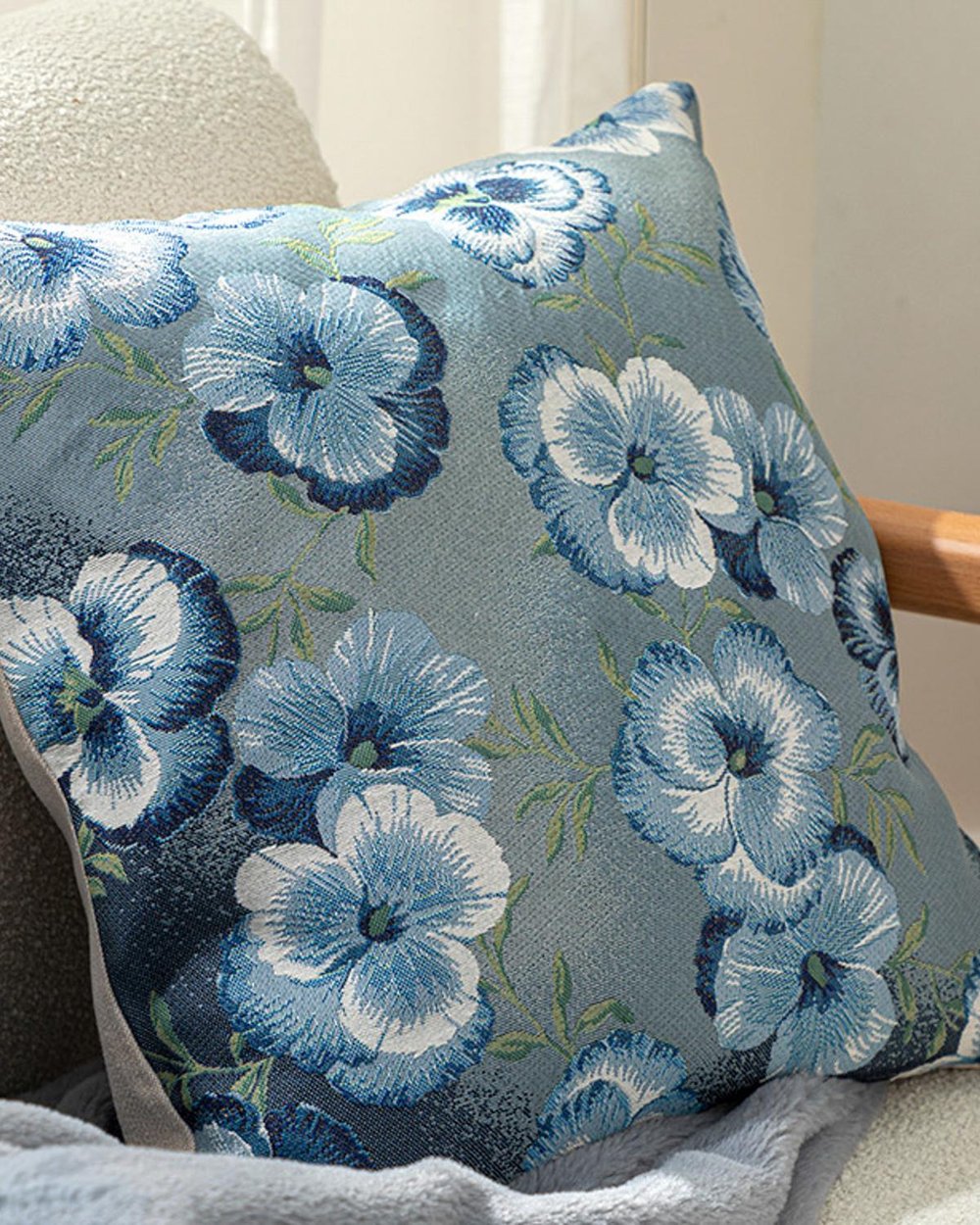 Pansy Garden Gobelin Cushion Cover 45x45 cm Blue
