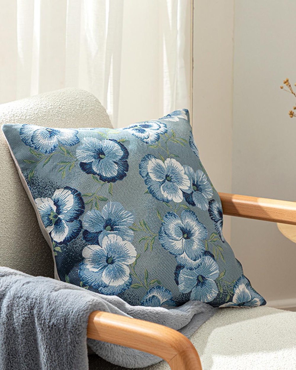 Pansy Garden Gobelin Cushion Cover 45x45 cm Blue
