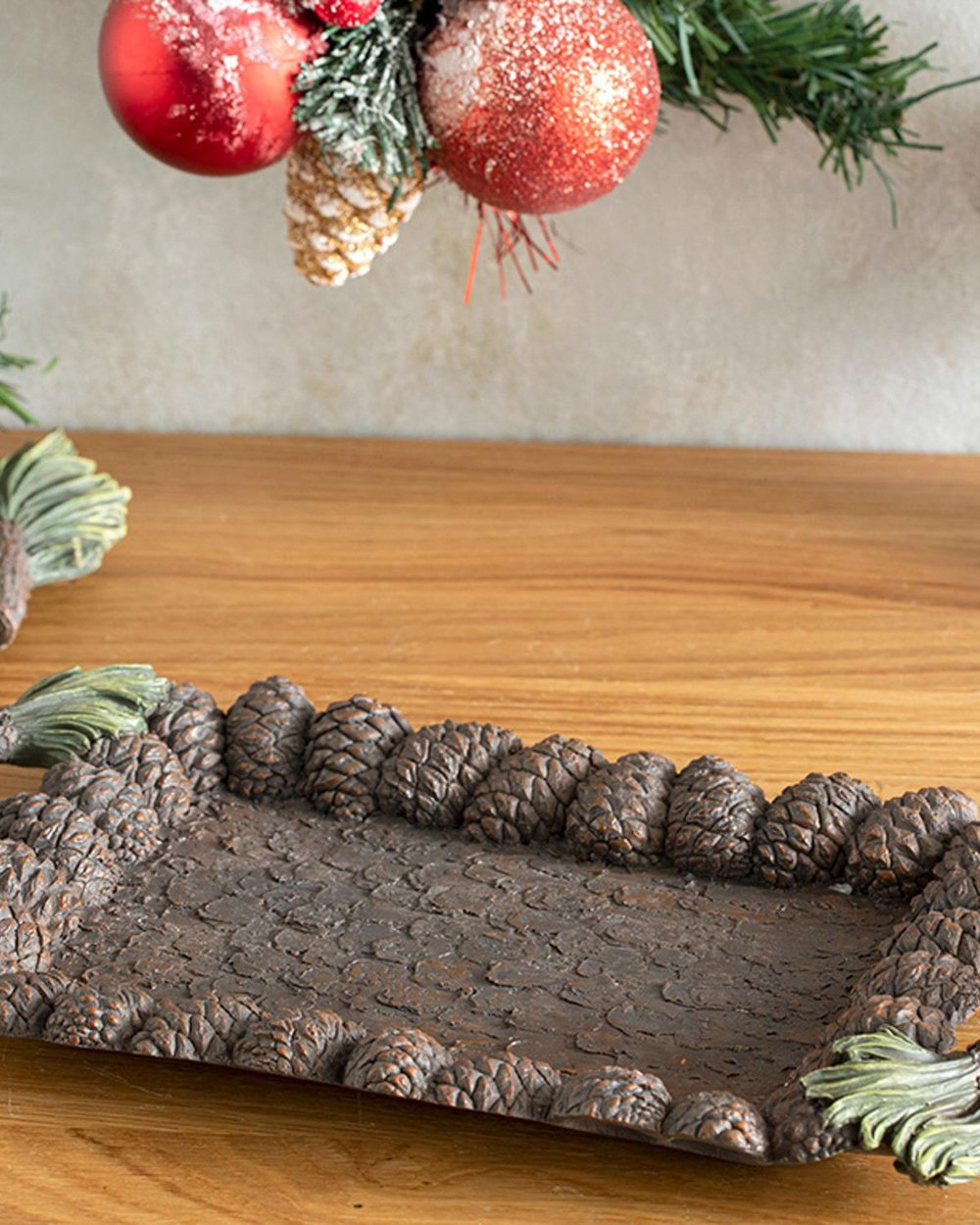 Pine Tree Forest Polyresin Decorative Tray 28,9x16,5x3,2 cm Brown