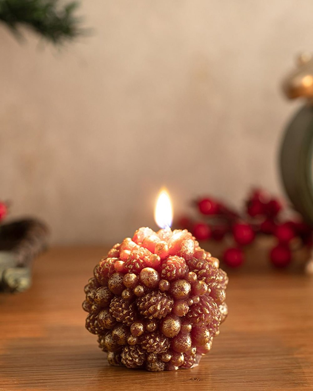 Pinecone Ball Свещ Бордо Червено, 6,6X6,6X6,7 Cm