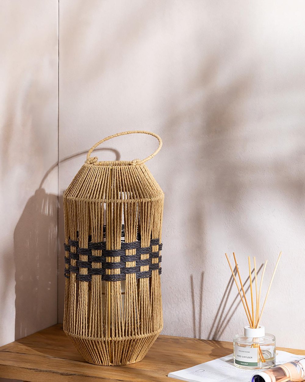 Plaid Knitting Lantern Natural - Black