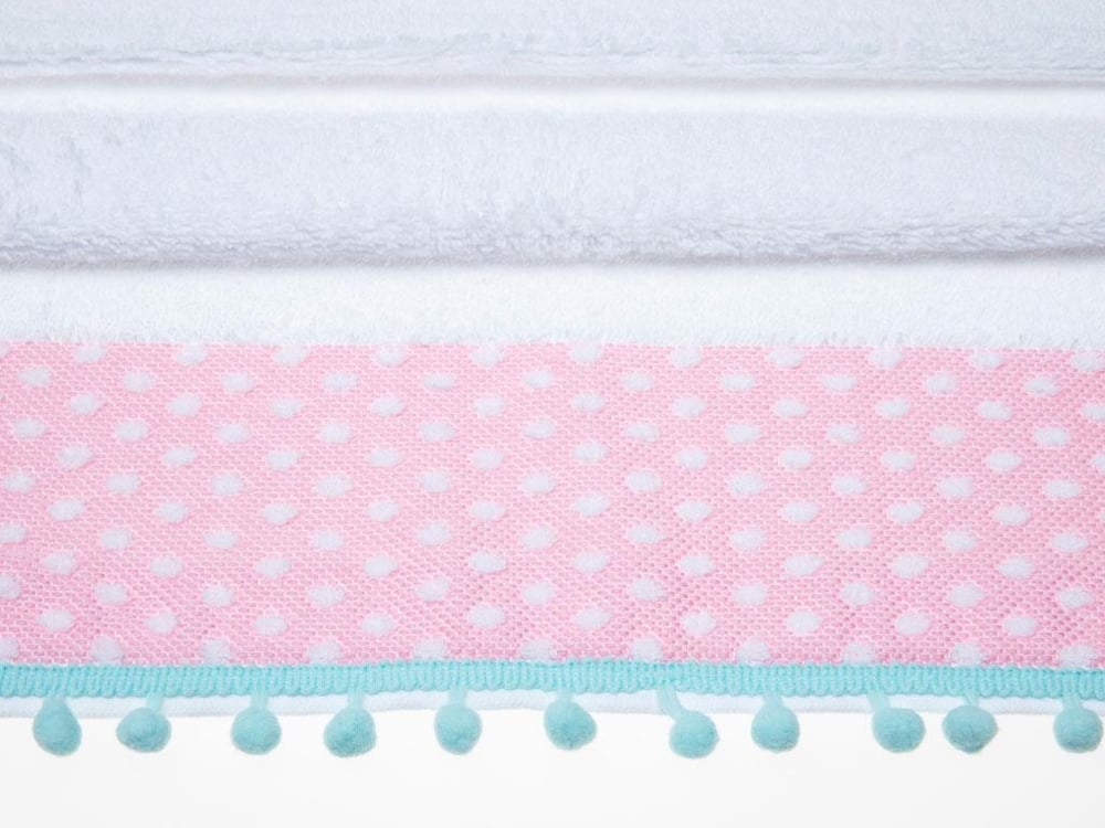 Polka Dot ХАВЛИЯ ЗА ЛИЦЕ С помпони Жакардов 50x80 cm Pink