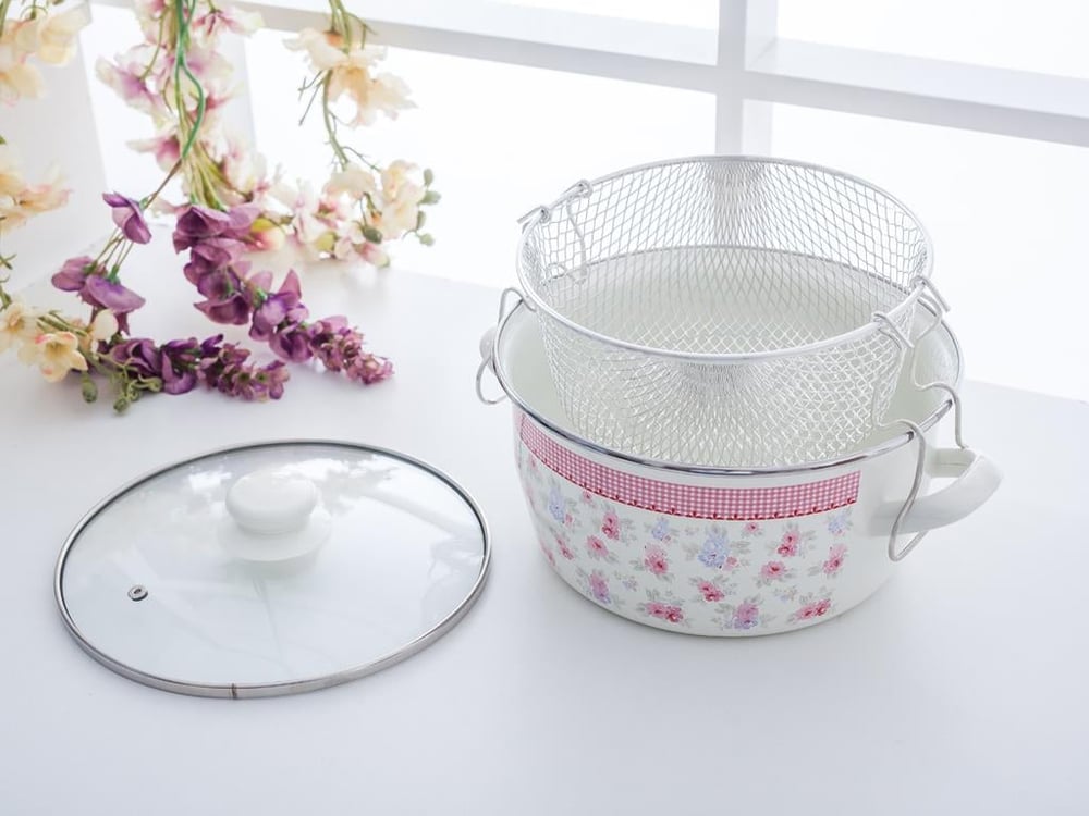 Pretty Rose ТЕНДЖЕРА ЗА ПЪРЖЕНЕ Стъклен с капак Емайлиран 22 cm Pink