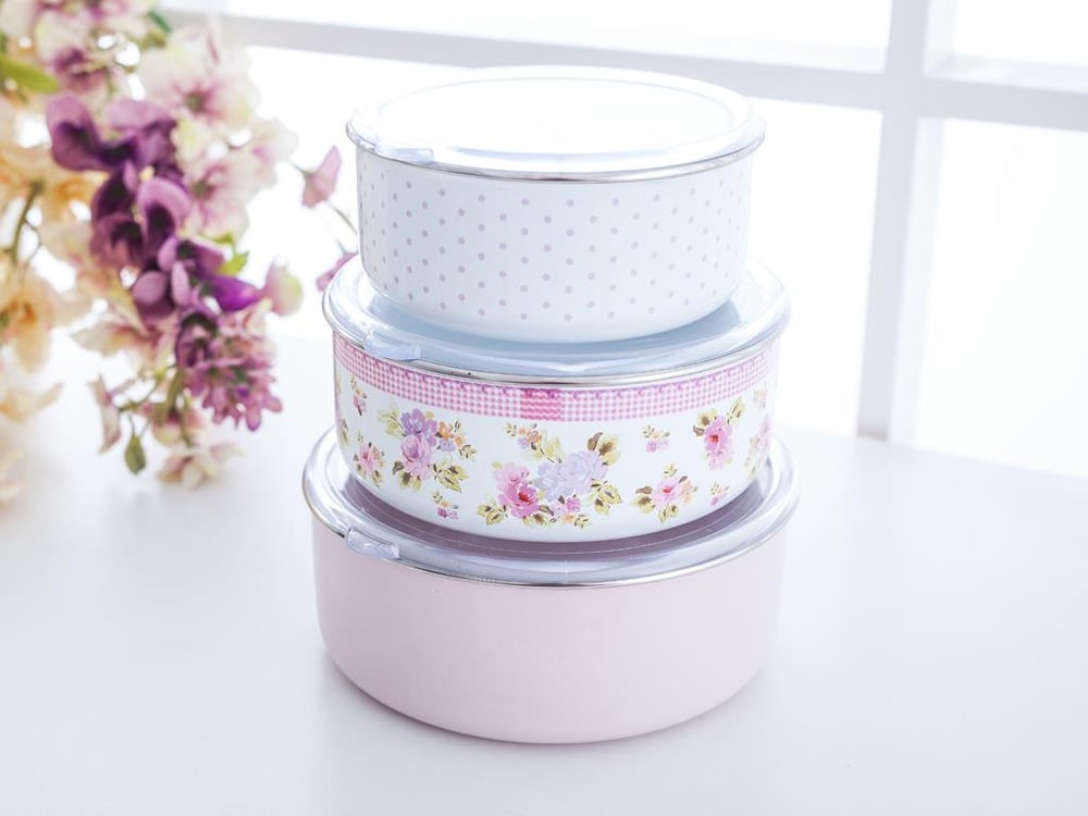 Pretty Roses КУТИЯ ЗА СЪХРАНЕНИЕ 3 бр. Емайлиран 14 - 16 - 18 cm Pink