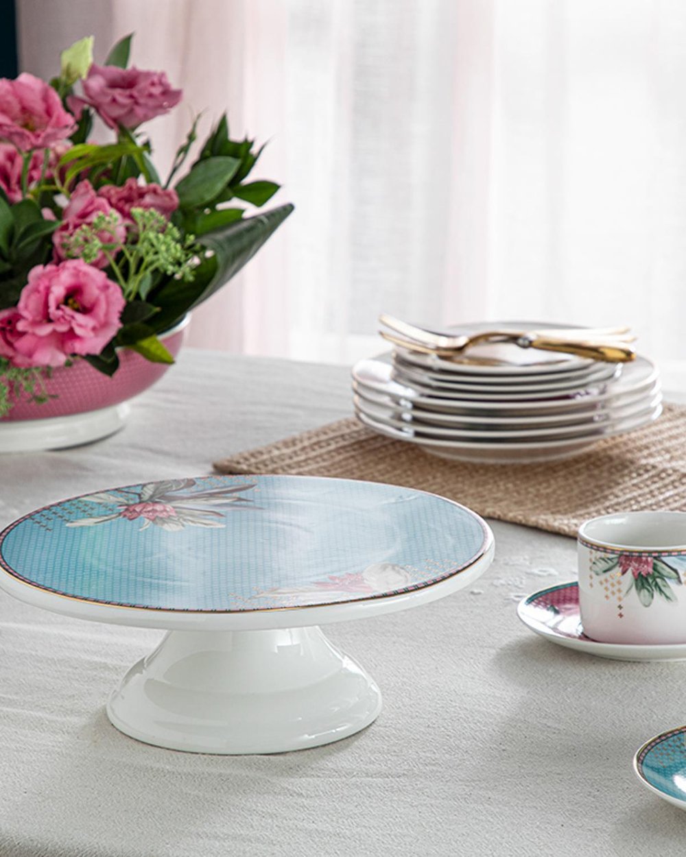 Protea Чайник New Bone China, Розово-Синьо, 1,5 Lt