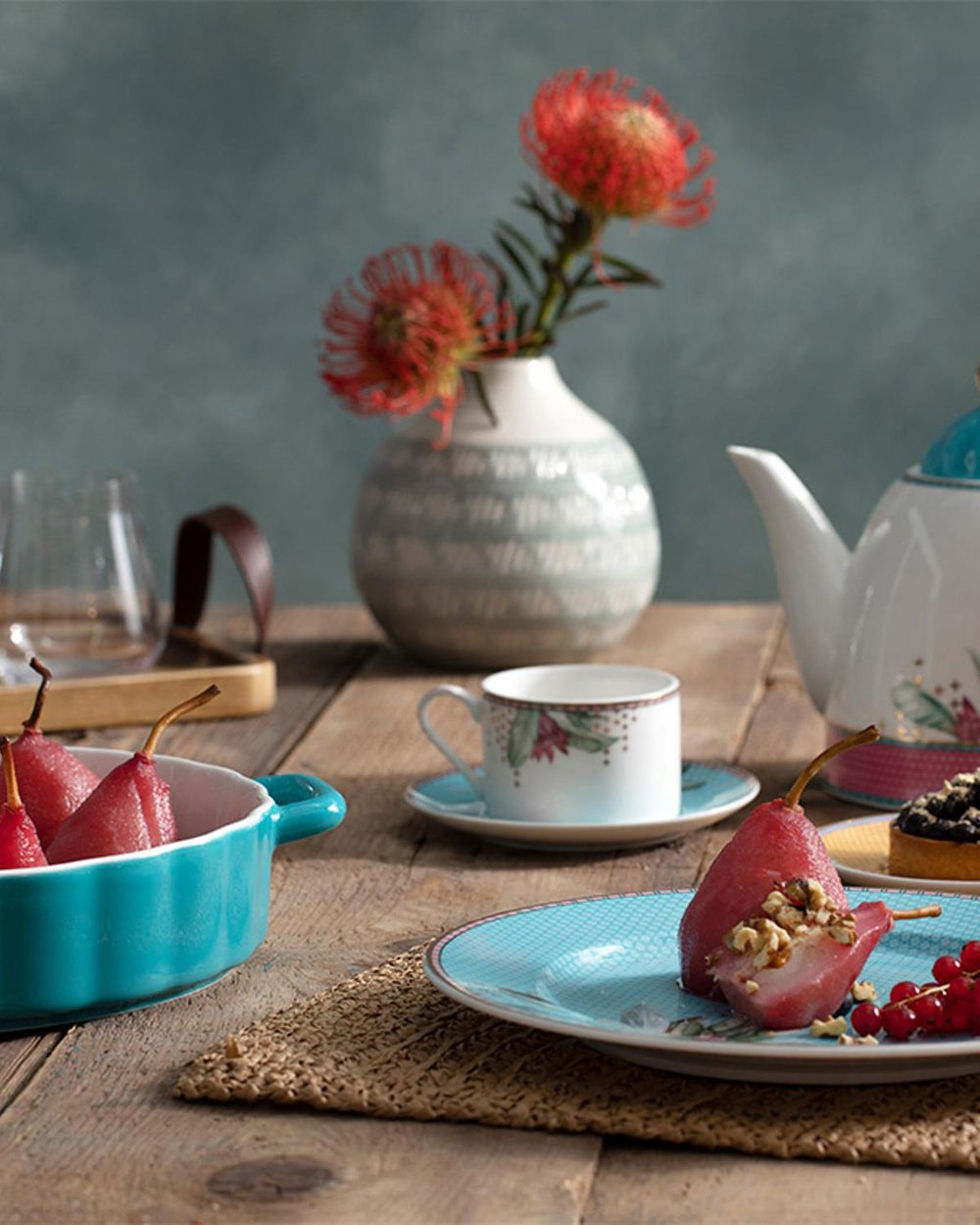 Protea Тепсия За Фурна New Bone China, Розово-Синьо, 28 Cm