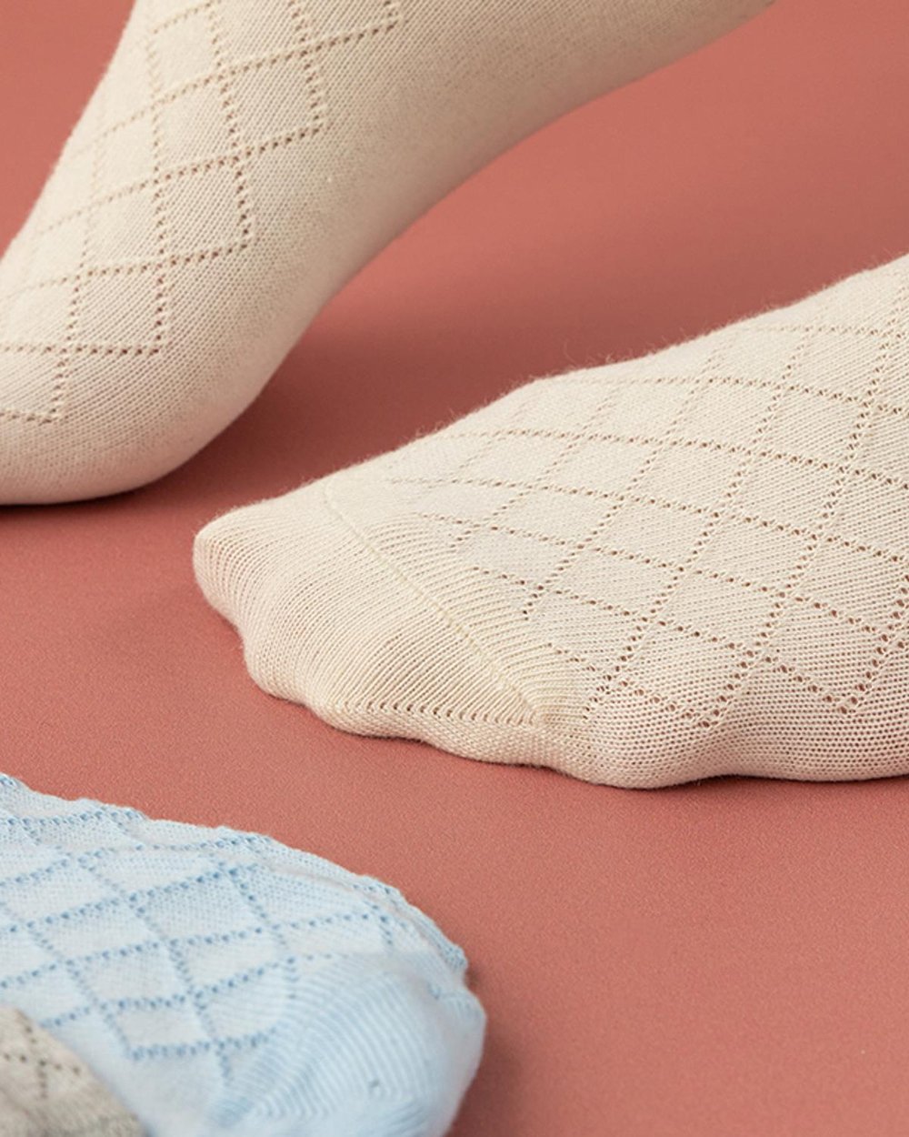 Pure Basic Cotton 3 set - Women Ankle Socks 36-40 Ecru - Blue - Grey