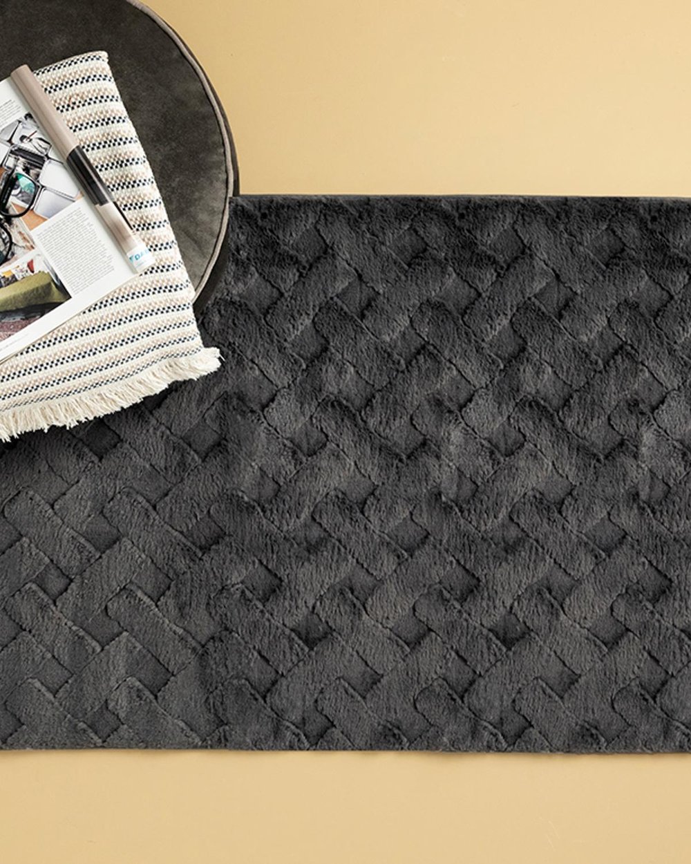 Rabbit Grid Килим Полиестер, Антрацит, 80 X 150 Cm