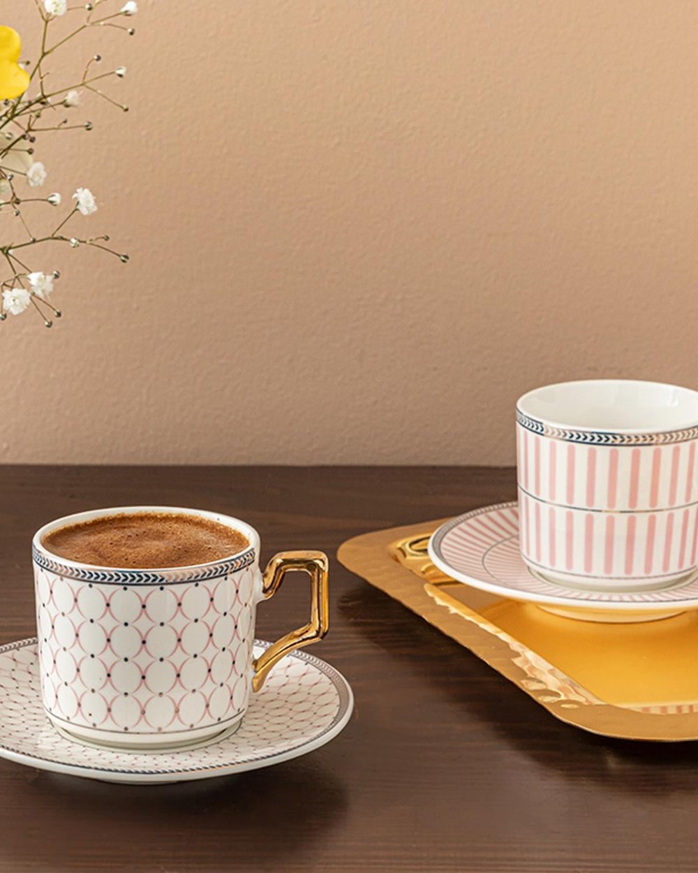 Rabecca New Bone China 4 Pieces 2 Servings Coffee Cup Set 90 ml Pink