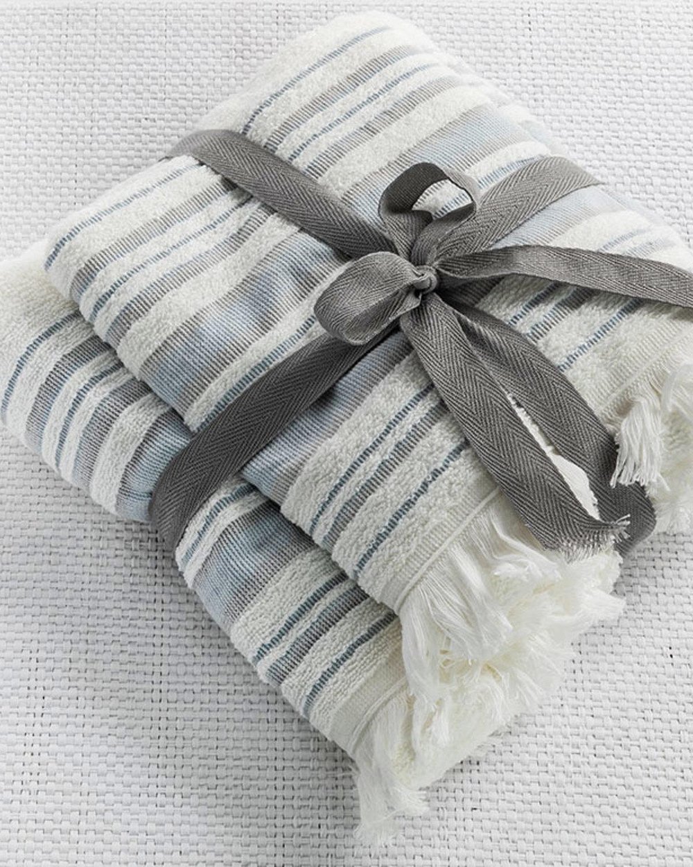 Retro Комплект Кърпи За Баня 2 бр. на райе 50x85+75x150 cm Екрю - Син