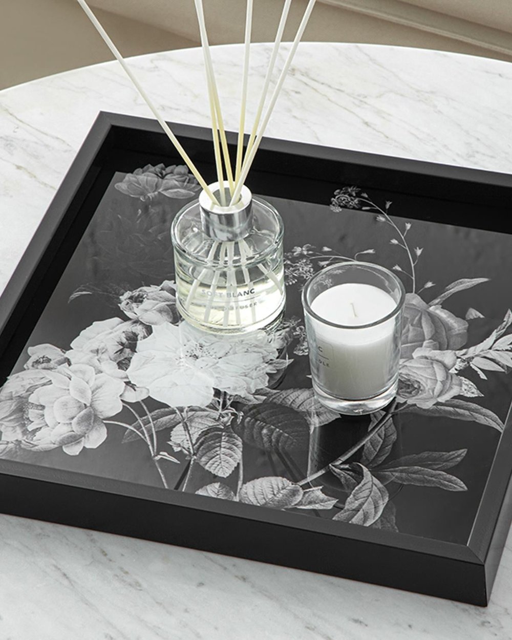 Rose in Black Decorative Tray 35x35 cm Black