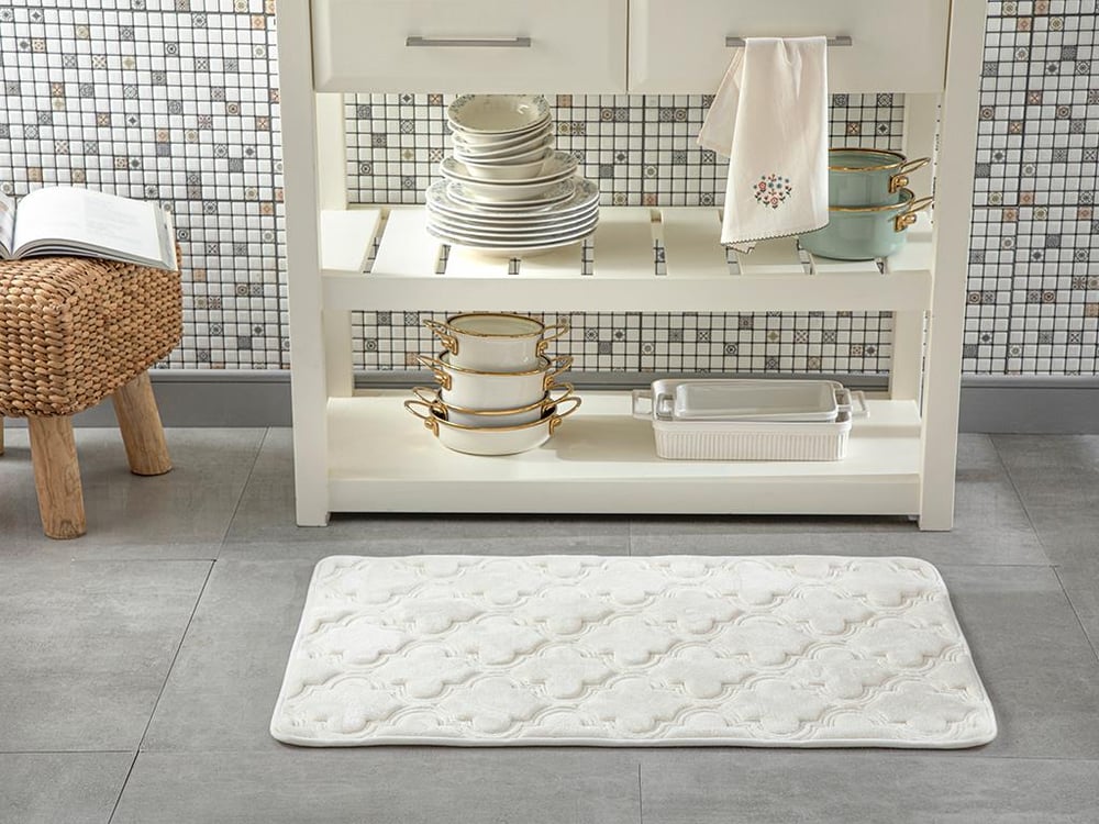 Roxbury Embossed anti slip Kitchen Mat 60x90 cm White