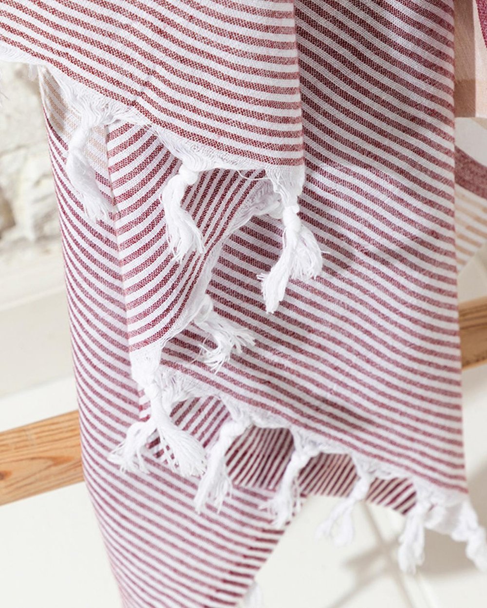 Royal Stripe Пещемал Памук 95x165 см Бургундско бежово