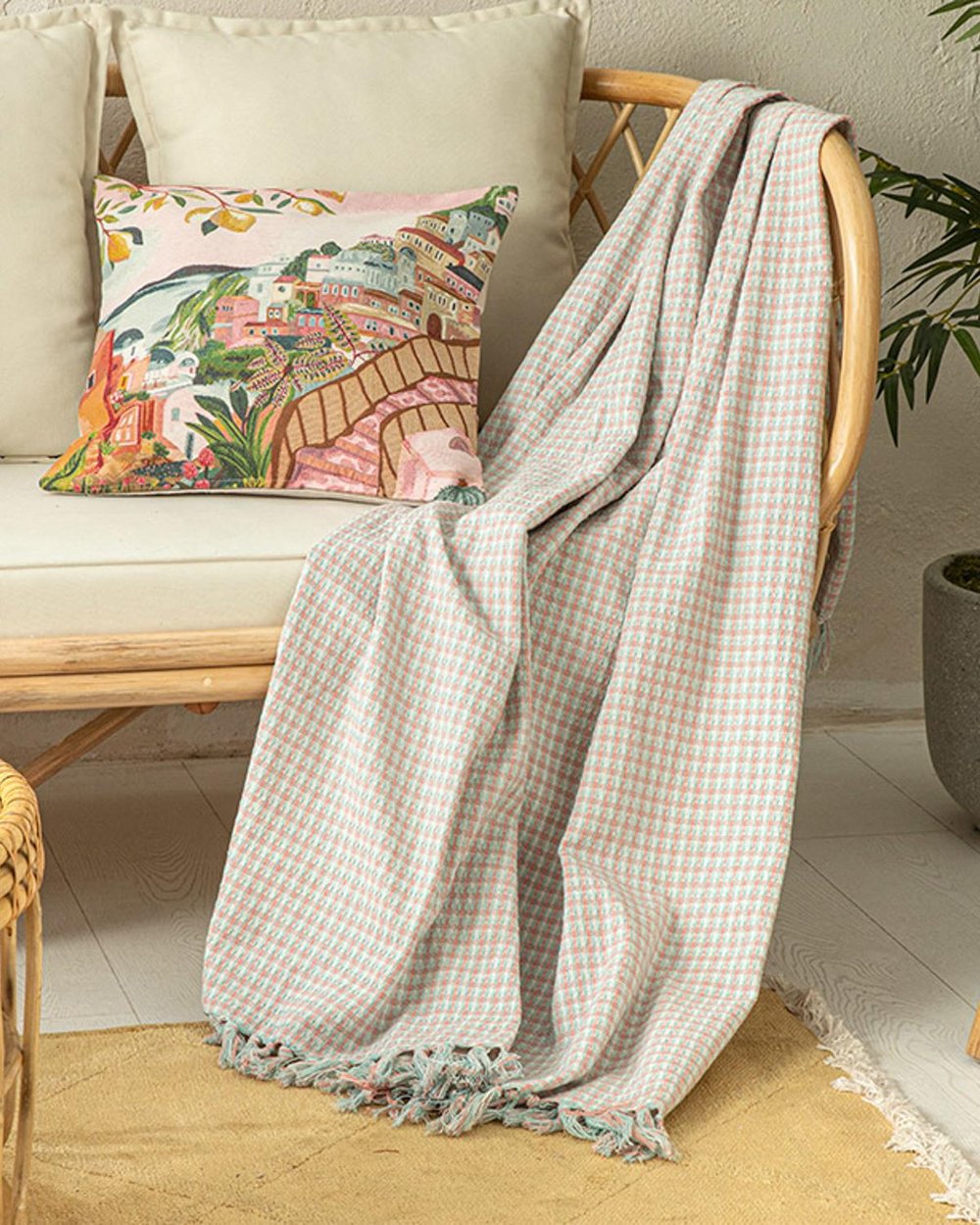 Rozaline Chair Shawl 130x170 cm Blue - Light Pink