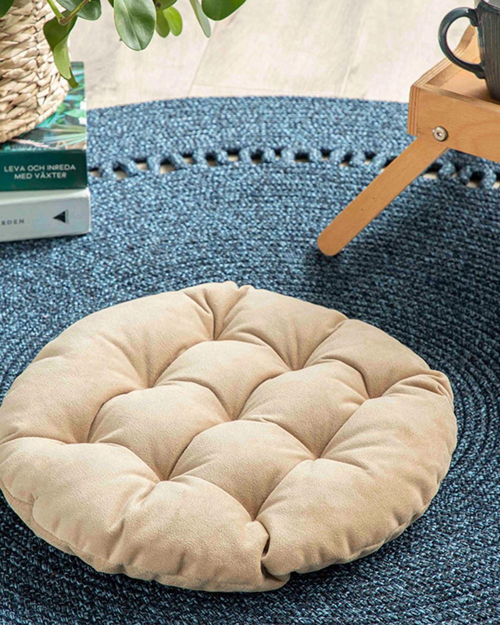Sandy Round Velvet Armchair Cushion 40 cm Light Brown.