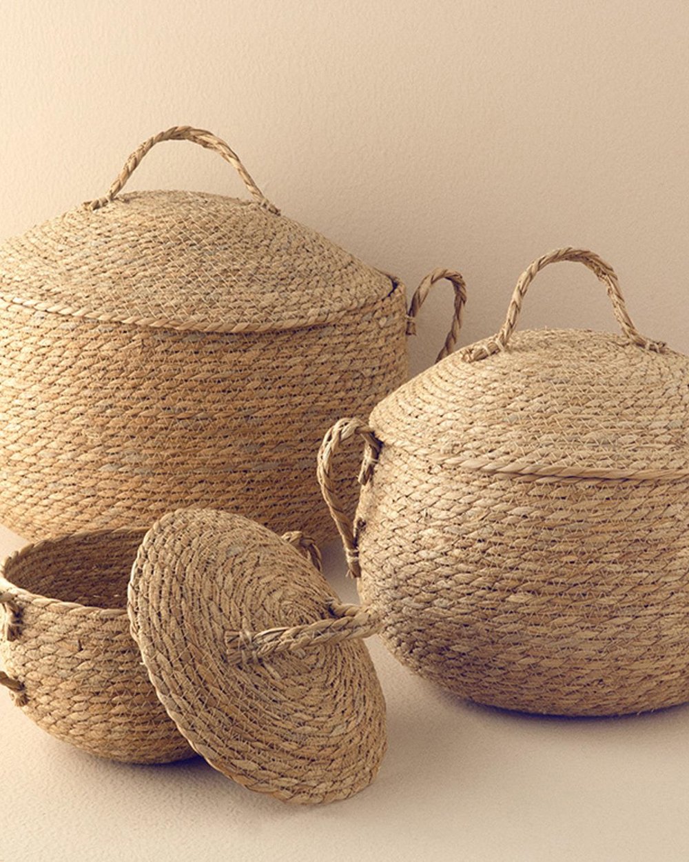 Shabby Кошница 3 бр. Слама 39x37+32x29+22x20 см Натурален..