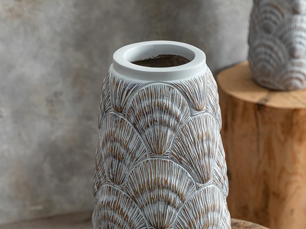 Shell Ваза Бяло, 16 X 16 X 30 Cm